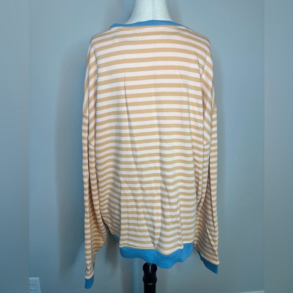 Sz S Free People We the Free Classic Striped Crew Latte Combo peach blue - Picture 7 of 10